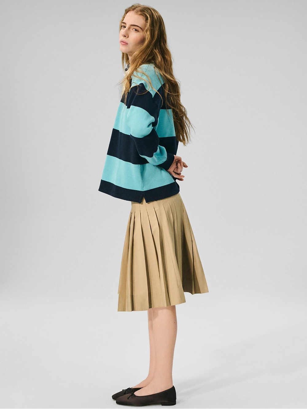 J. Crew Khaki Pleated A-Line Skirt - Picture 2 of 5